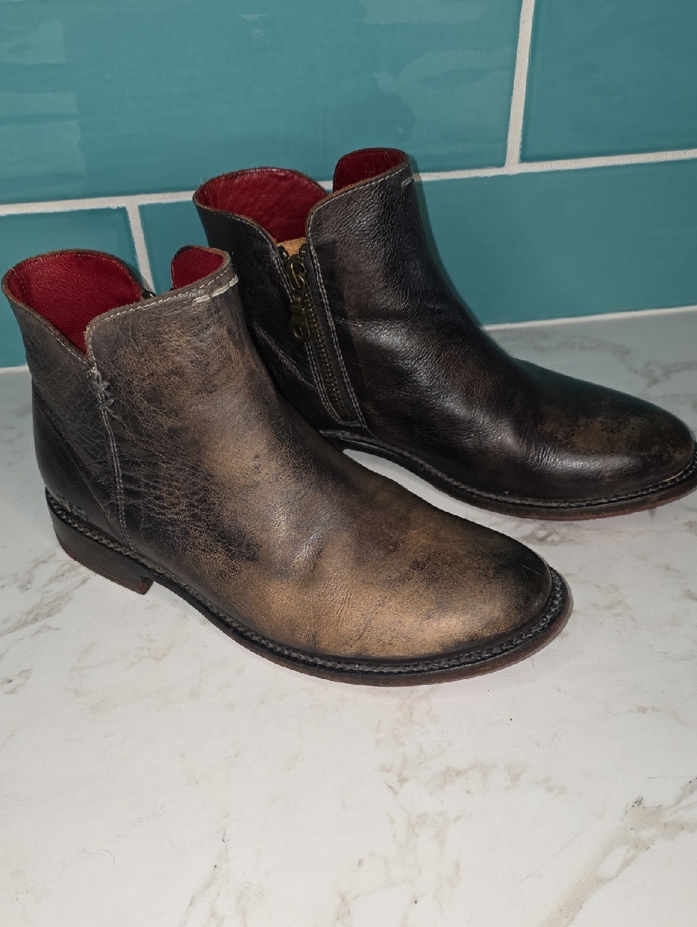 BED|STU Women's "Yurisa" Two-Tone Distressed Botties with Red Lining